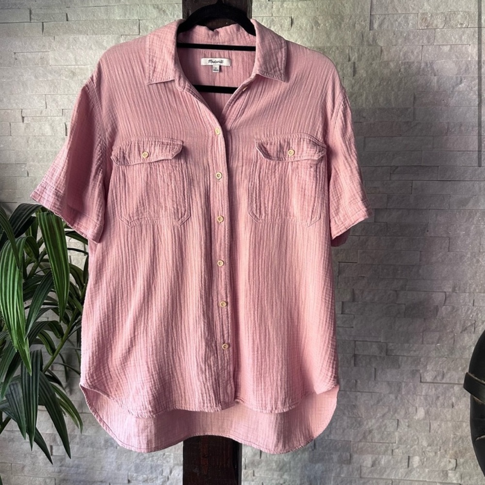 MADEWELL Crepe Short-Sleeve Pink Button-Up Size S